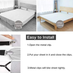 4 Bed Sheet Fasteners Adjustable Elastic Suspenders Straps Mattress Covers Clips