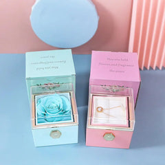 Rotating Rose Gift Box Acrylic Necklace Flower Jewelry Box