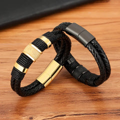 Stainless Steel Leather Bracelet