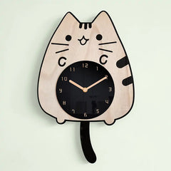 3D Wooden Cartoon Cat  Wall Clock