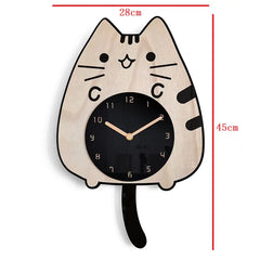 3D Wooden Cartoon Cat  Wall Clock