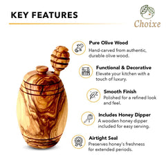 Olive Wood Honey Pot with Honey Dipper